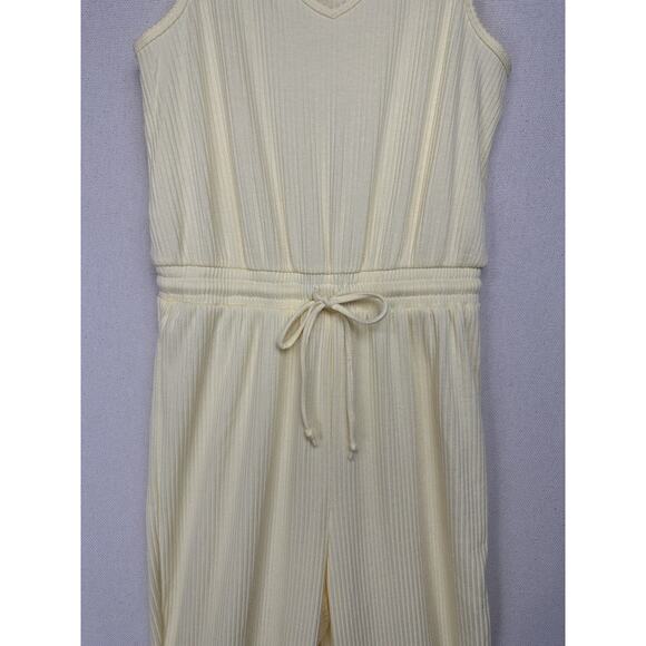 Yellow Jumpsuit Women’s Sz M Stretch Drawstring Waist Sleeveless Beach Cruise - Picture 3 of 14